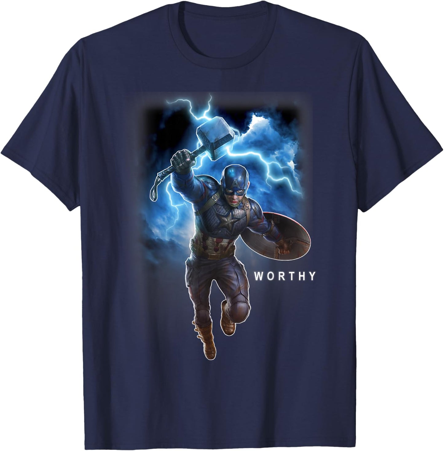 Marvel Avengers Endgame Captain America Worthy Action Pose T-Shirt - T-Shirt | Navy
