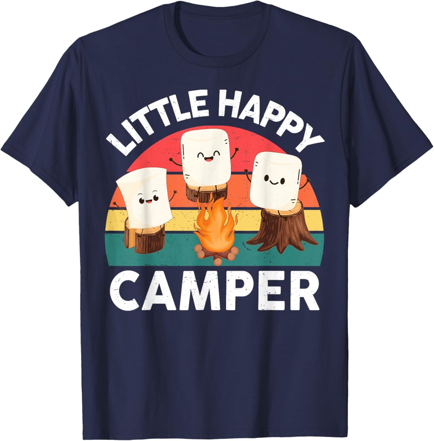 Happy Marshmallow Camper-Shirt Kids Toddler Boy Cute Camping T-Shirt - T-Shirt | Navy