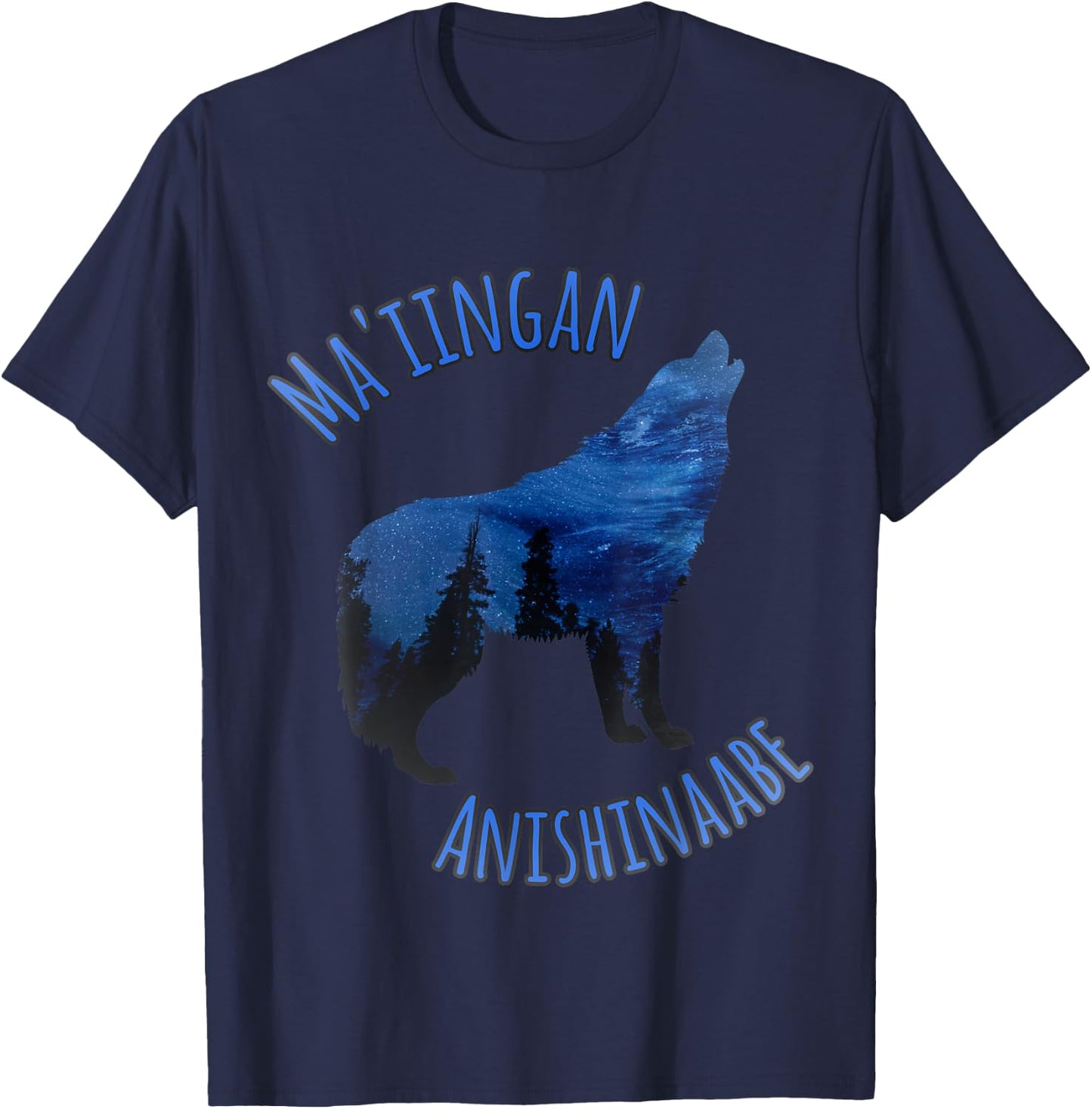 Ma'iingan Anishinaabe Ojibwe Chippewa Language Wolf T-Shirt - T-Shirt | Navy