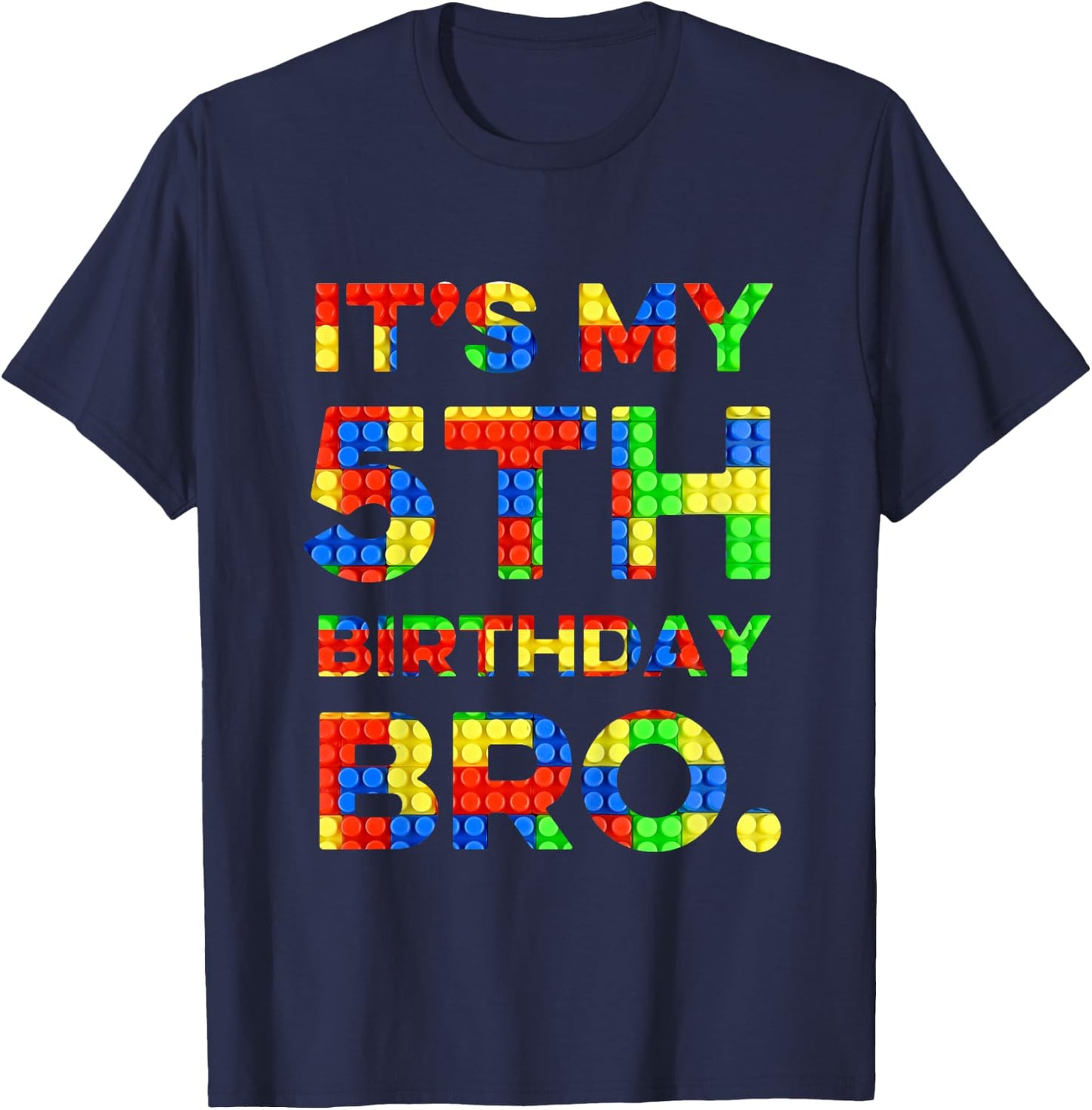Kids Cute 5th Birthday Gift 5 Years Old Block Building Boys Kids T-Shirt - T-Shirt | Navy