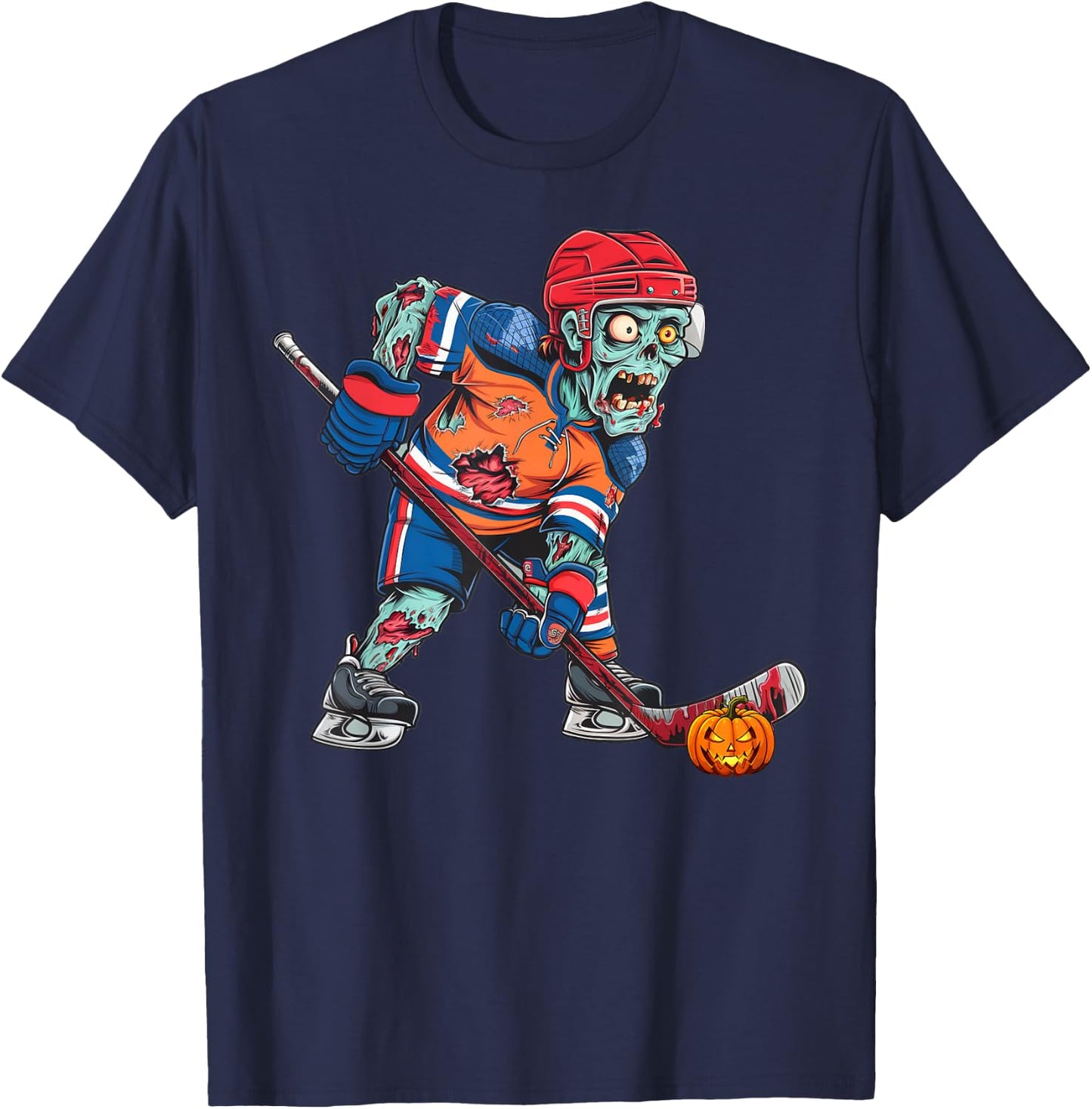 Zombie Ice Hockey Player Fun Halloween Costume Scary Creepy T-Shirt - T-Shirt | Navy