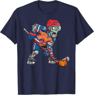 Zombie Ice Hockey Player Fun Halloween Costume Scary Creepy T-Shirt - T-Shirt | Navy