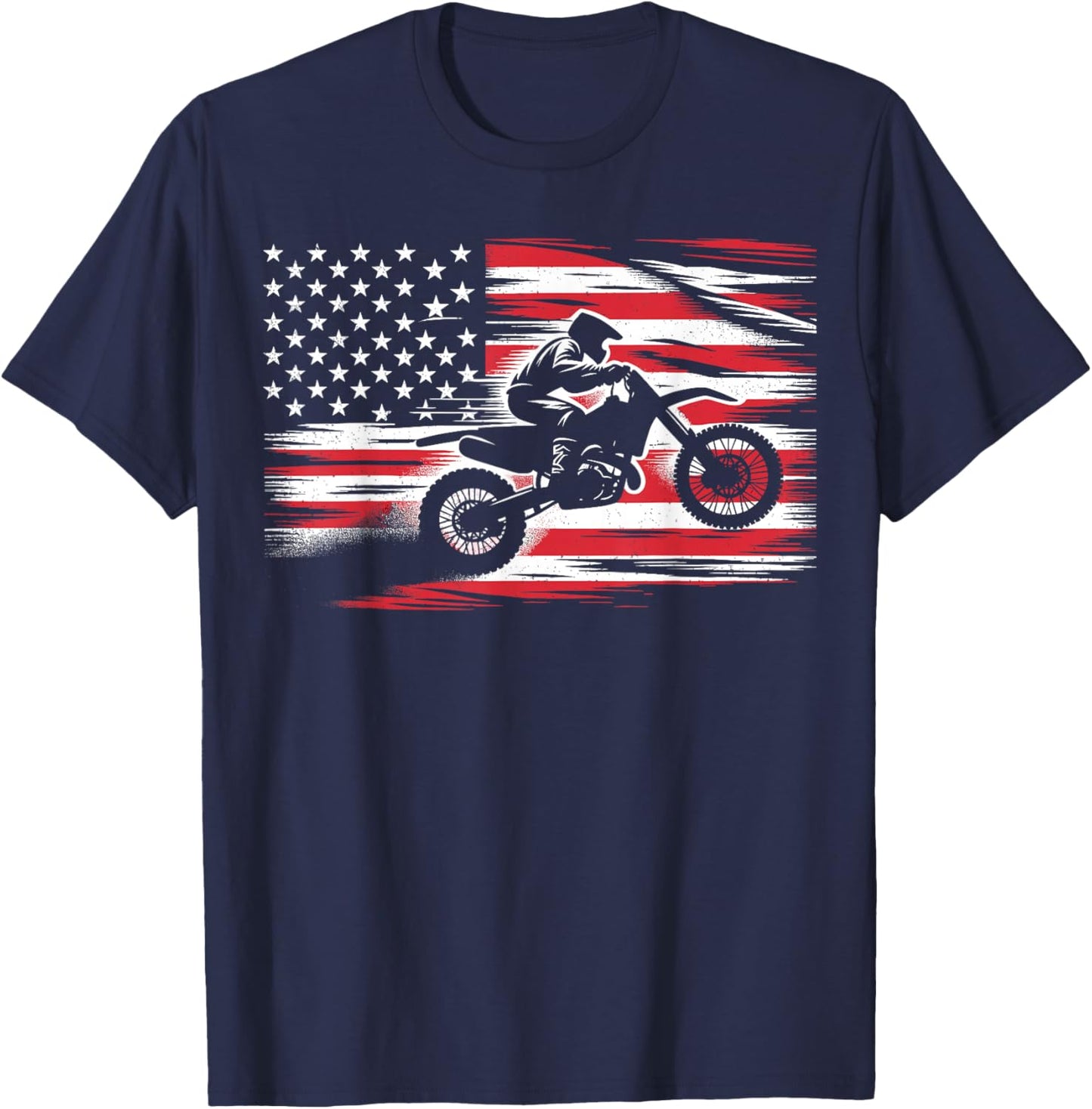 Dirt Bike American Flag Motocross Biker 4th of July T-Shirt - T-Shirt | Navy