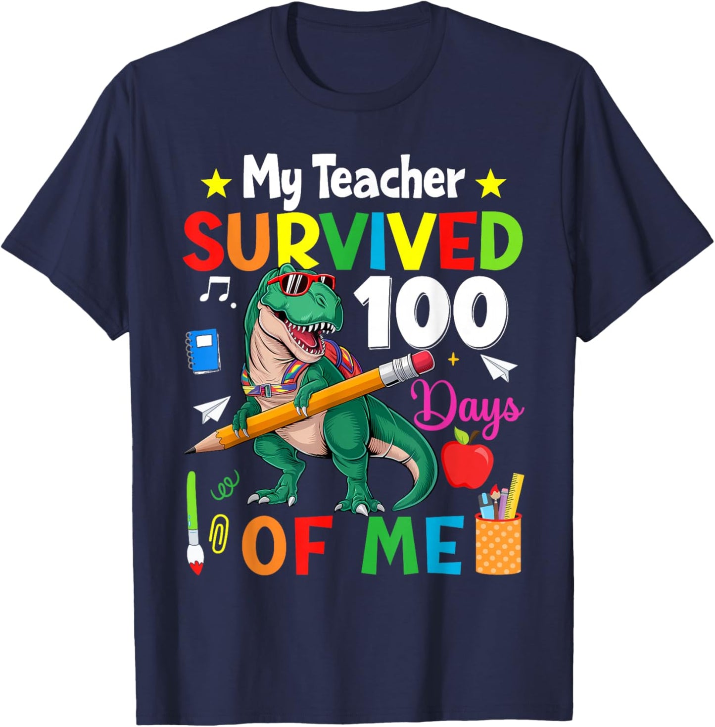 100th Day Of School My Teacher Survived 100 Days Of Me Boys T-Shirt - T-Shirt | Navy