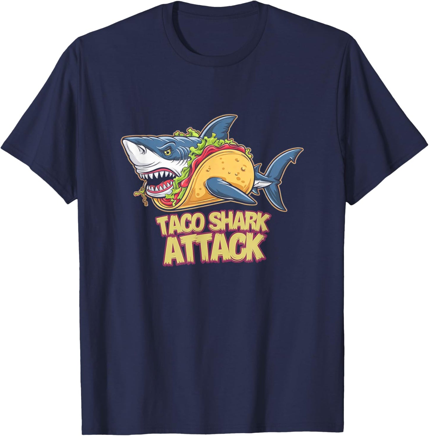 Taco Shark Attack Hilarious Food Pun T-Shirt - T-Shirt | Navy