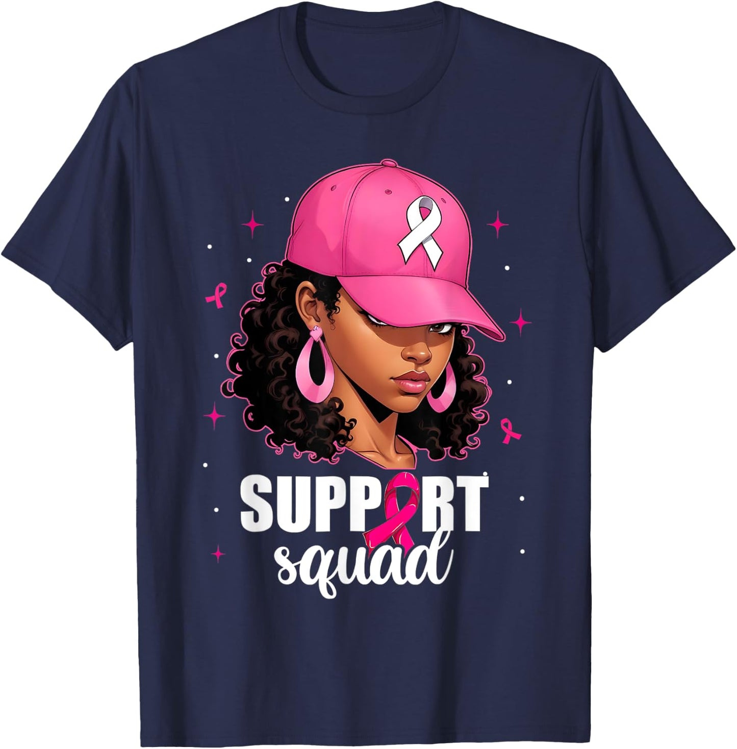 Support Squad Breast Cancer Awareness Black Women Pink Girls T-Shirt - T-Shirt | Navy