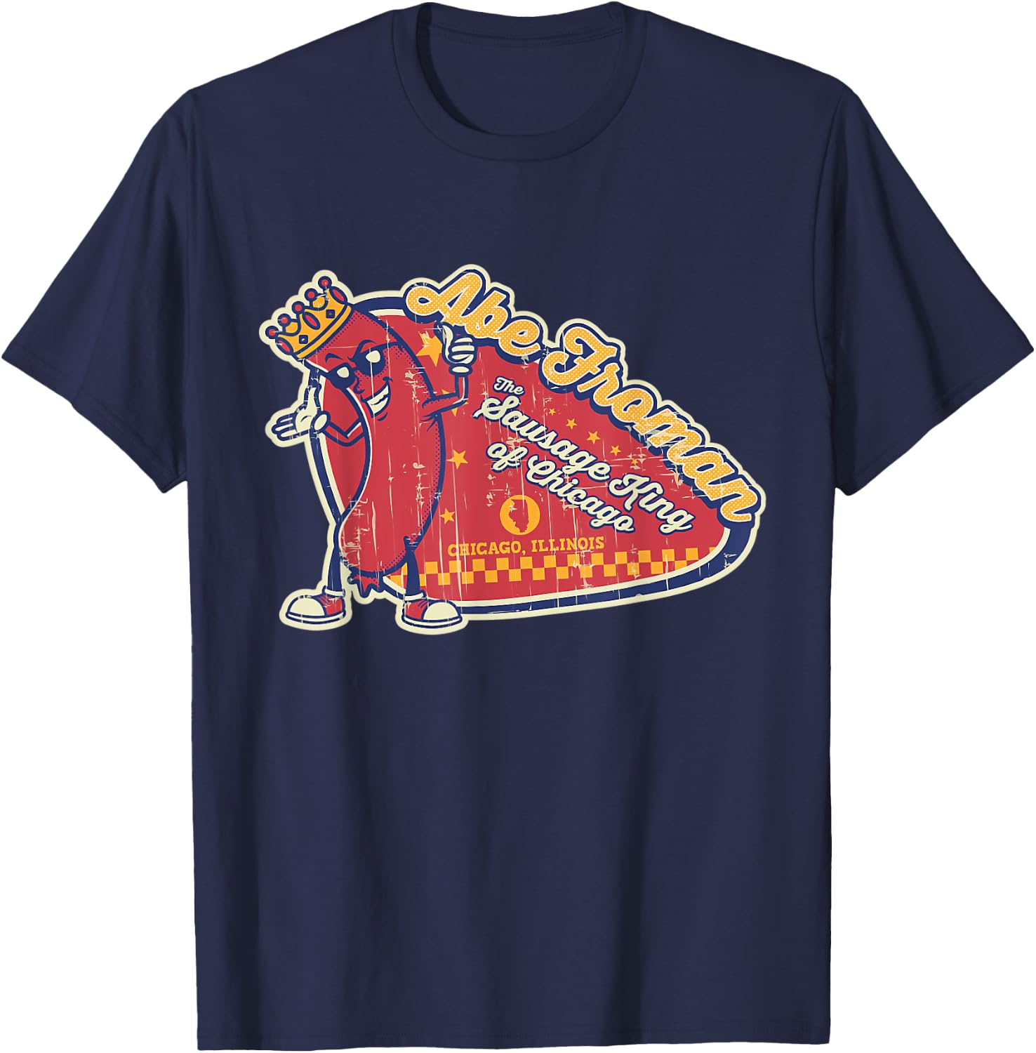 Abe Retro 80s Froman The Sausage King Of Chicago T-Shirt - T-Shirt | Navy