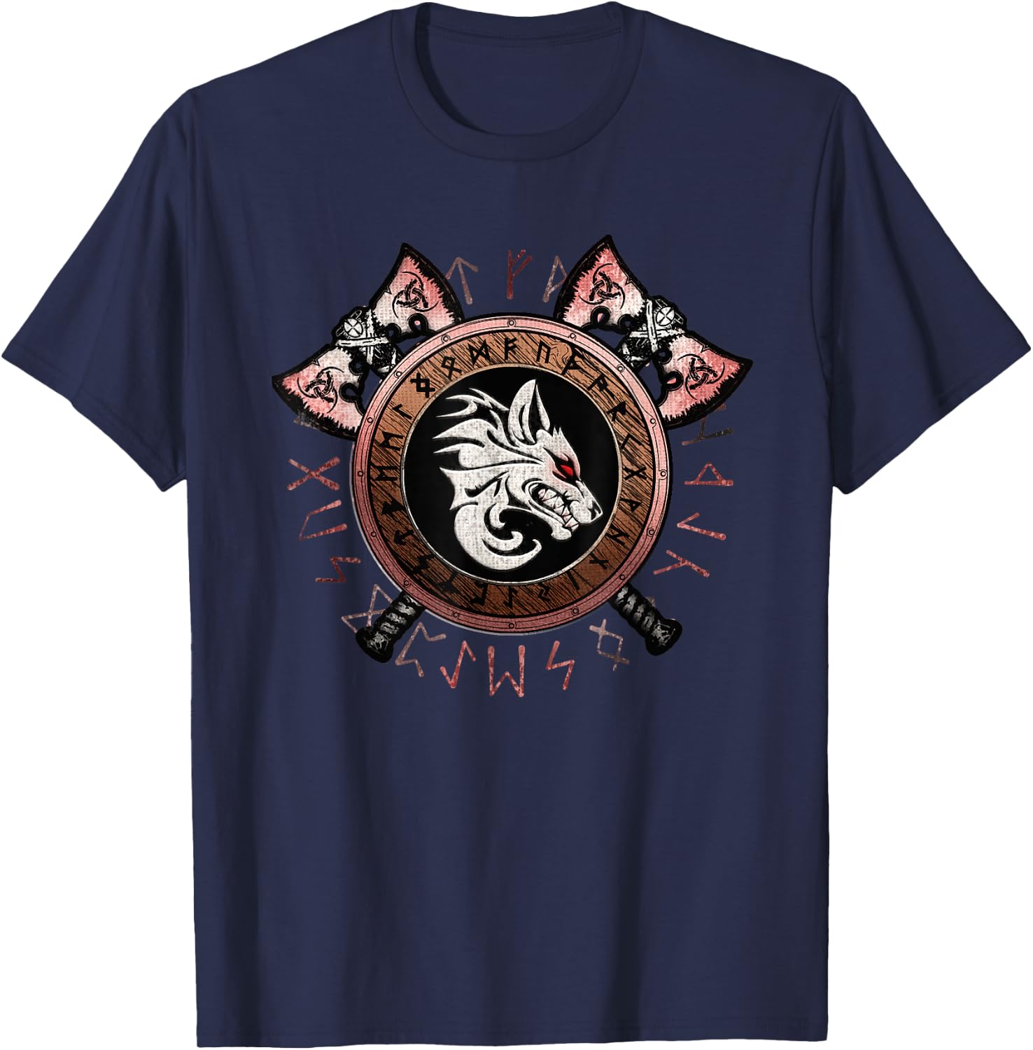 Cool Viking Fenrir Emblem: Norse Mythology Wolf Wild Symbol T-Shirt - T-Shirt | Navy