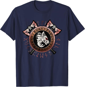 Cool Viking Fenrir Emblem: Norse Mythology Wolf Wild Symbol T-Shirt - T-Shirt | Navy