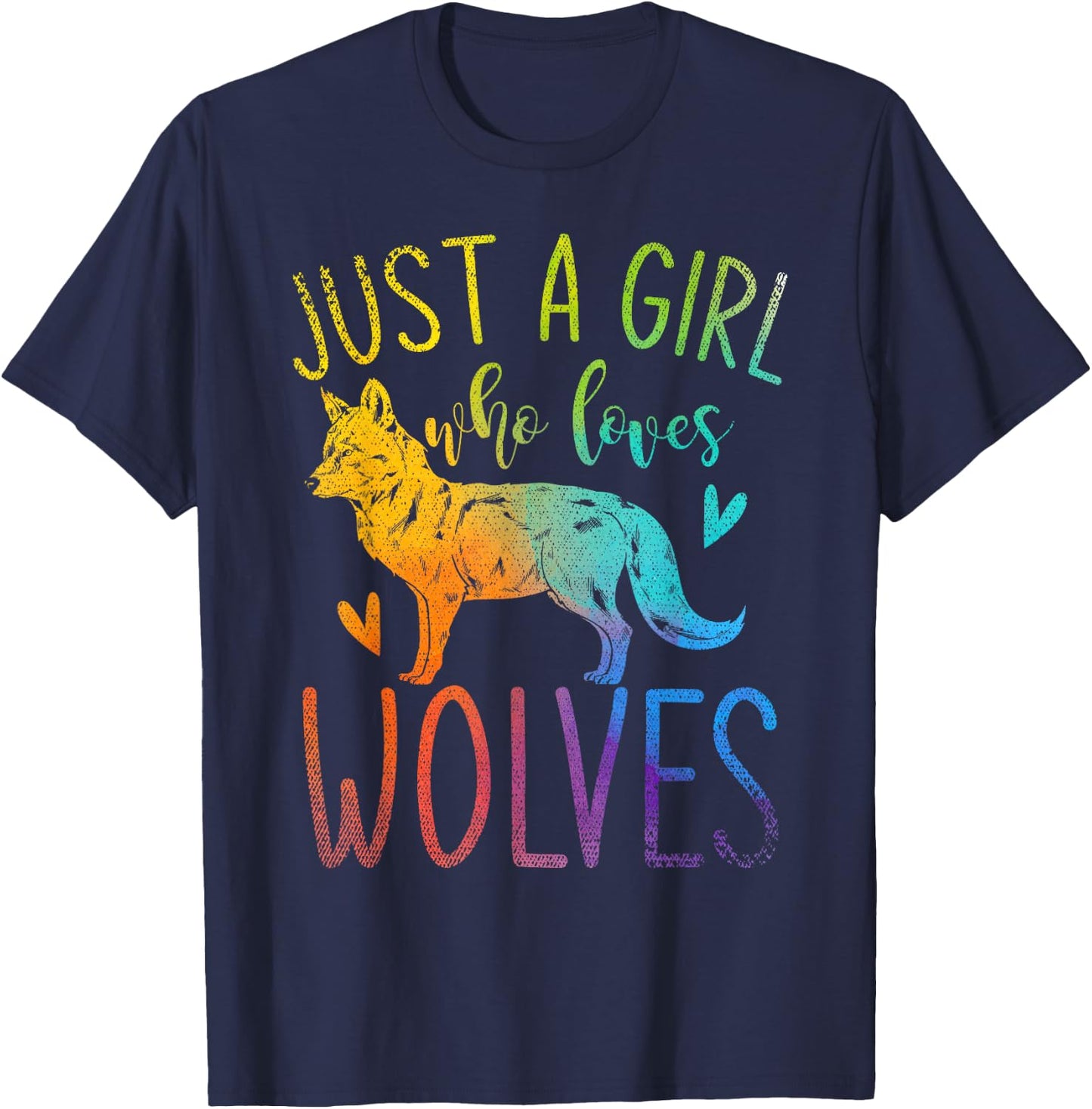 Nur ein Mädchen das Wolfe liebt Wildtier Colourful Wolf T-Shirt - T-Shirt | Navy