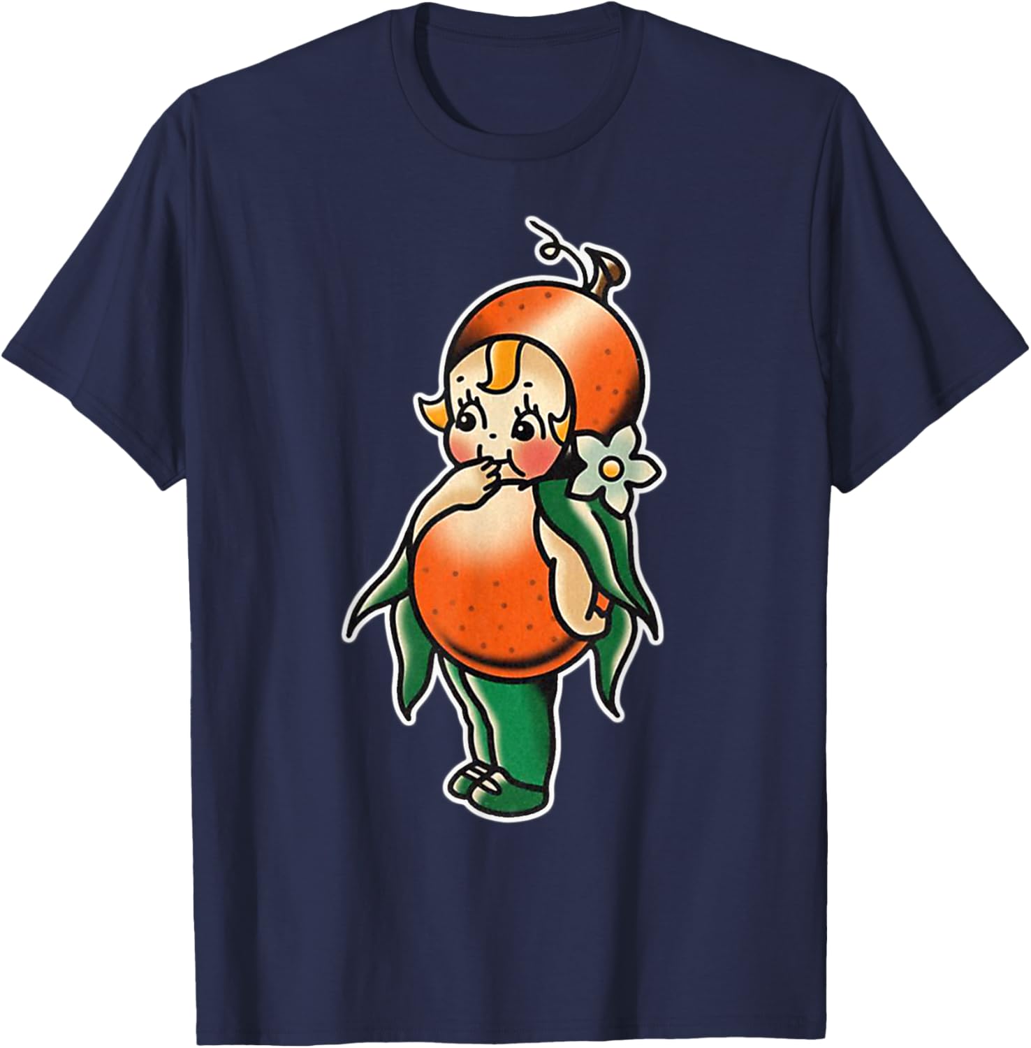 Urban Empyre Kewpie Baby Orange Fruit Traditional Tattoo Flash , Small, Black T-Shirt - T-Shirt | Navy