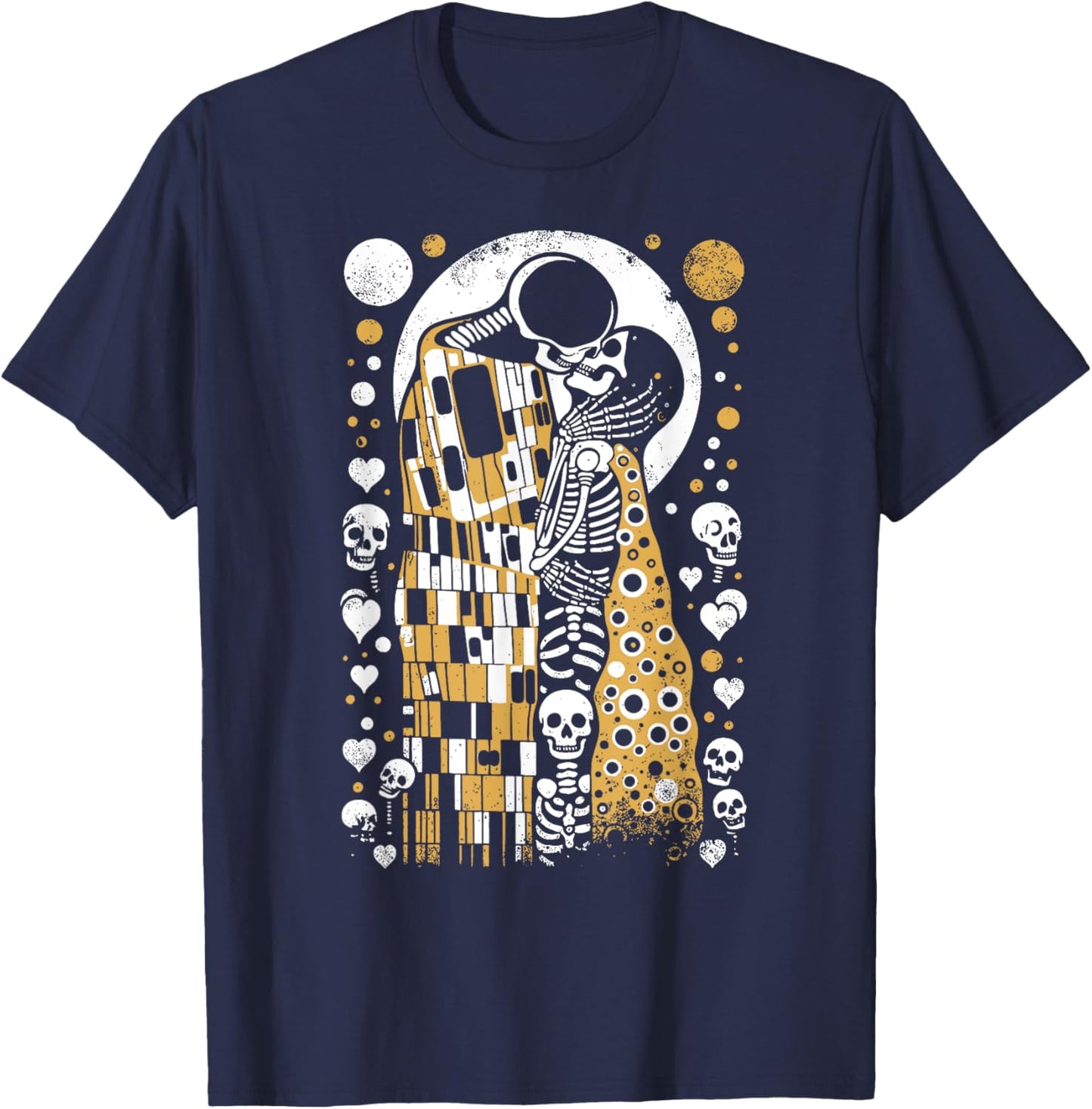 Vintage Skeletons Art Painter lover Klimt's The Kiss Embrace T-Shirt - T-Shirt | Navy