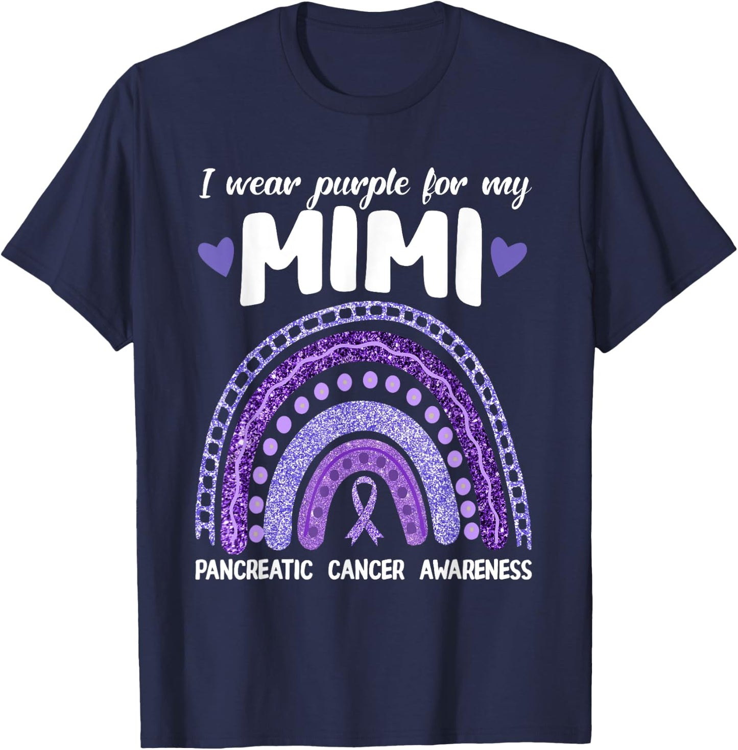 I Wear Purple For My Mimi Pancreatic Cancer Rainbow T-Shirt - T-Shirt | Navy