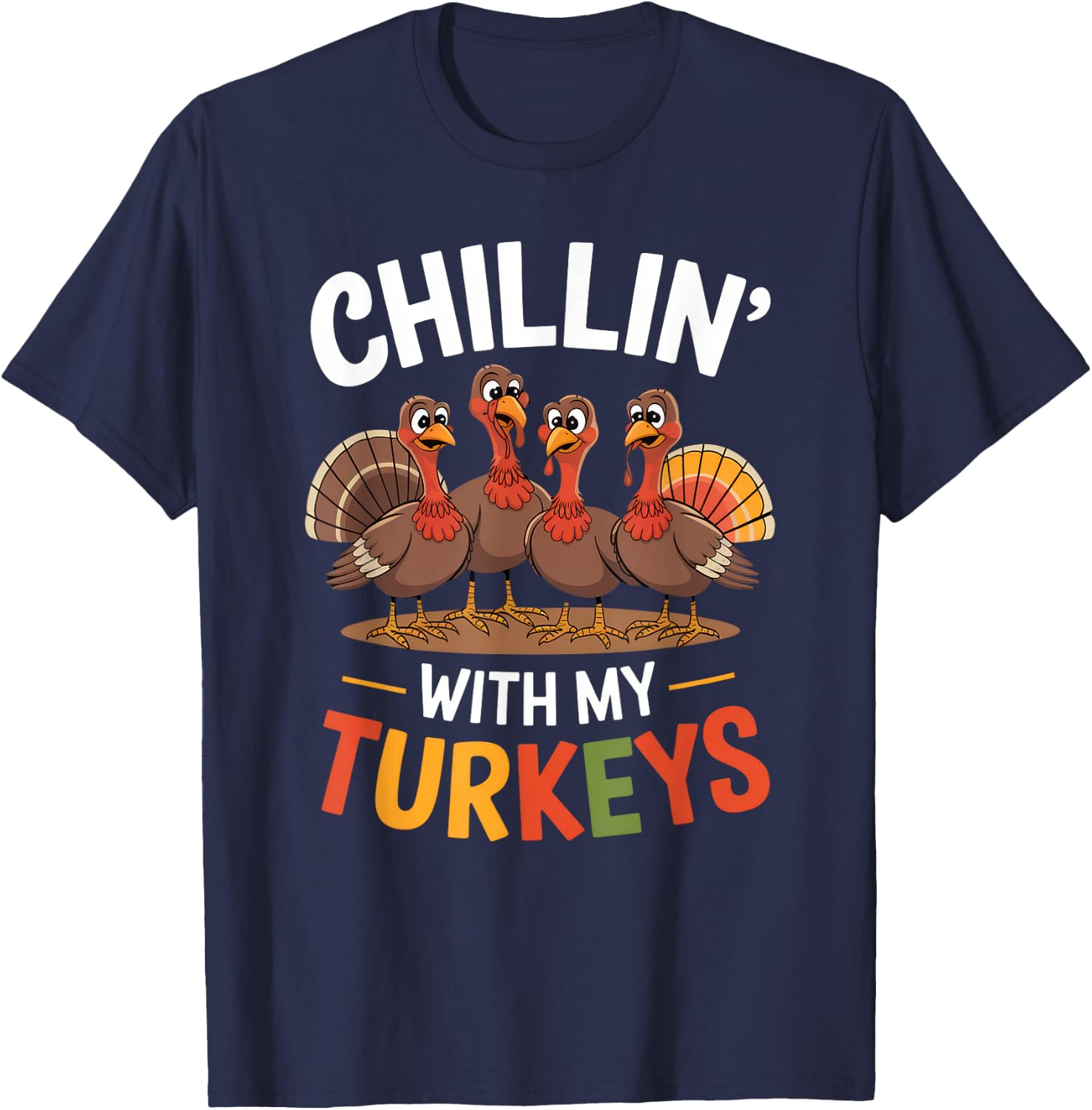 Funny Family Thanksgiving - Chillin With My Turkeys -Kids Thanksgiving-themed Boys' Kids' Novelty T-Shirt - T-Shirt | Navy