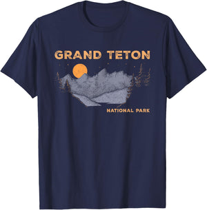 Retro Grand Teton National Park Wyoming Vintage T-Shirt - T-Shirt | Navy