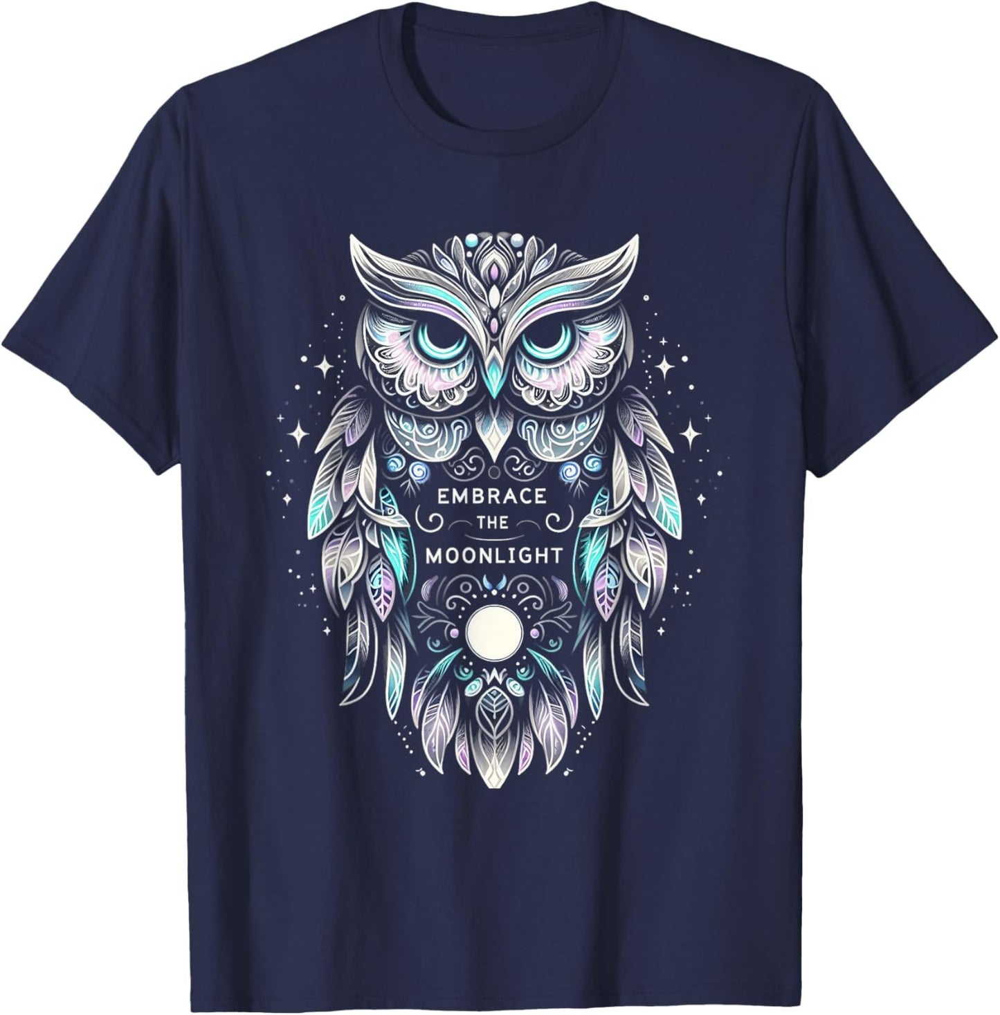Owl Artwork - Moonlight Night Bird Lover Girls Women T-Shirt - T-Shirt | Navy