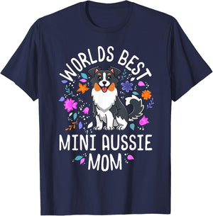 Mini Australian Shepherd Gifts World's Best Aussie Mom Dog T-Shirt - T-Shirt | Navy