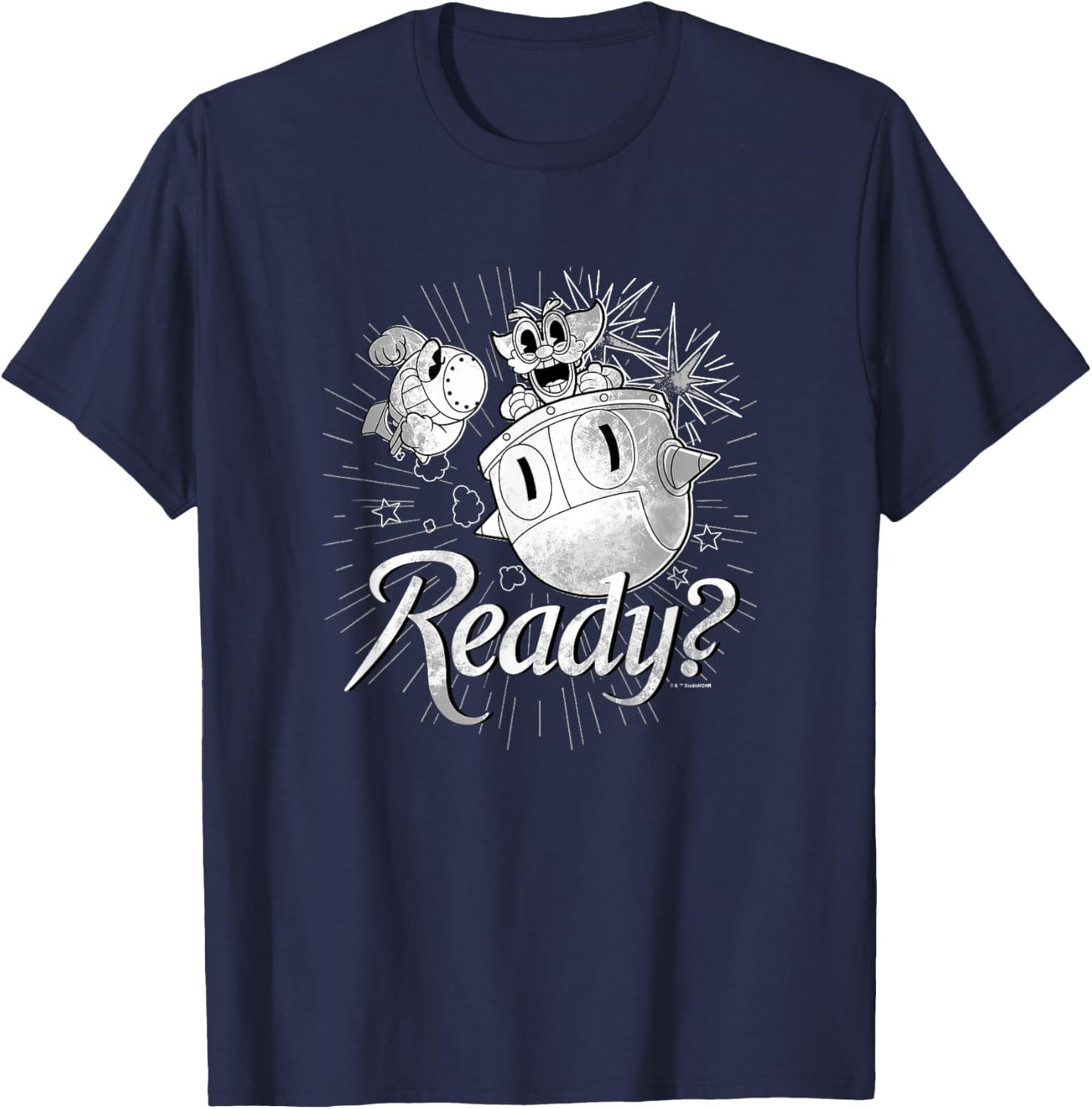 Cuphead Dr. Kahl's Robot Ready For Battle Retro Big Poster T-Shirt - T-Shirt | Navy