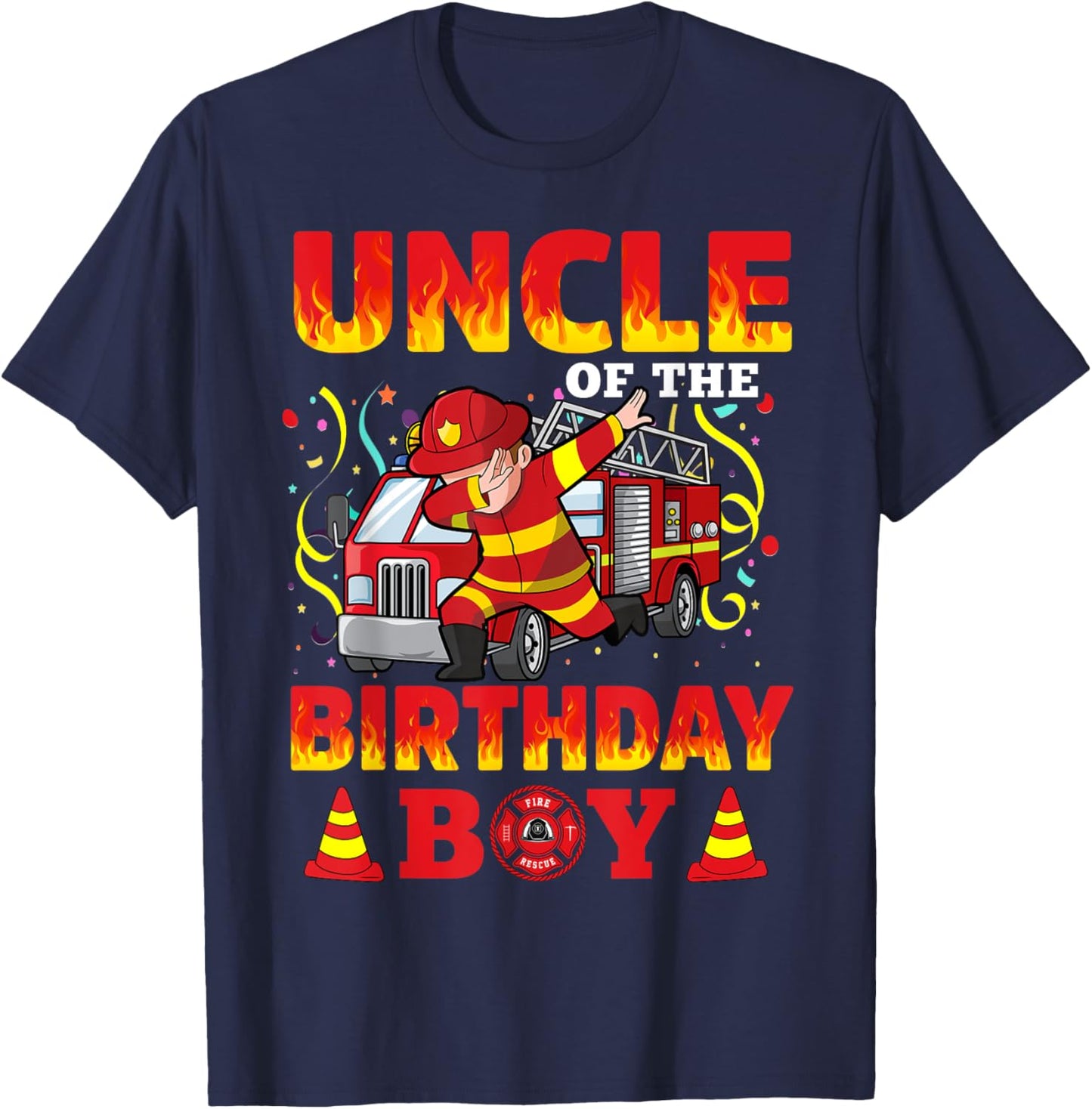Uncle Of The Birthday Boy Fire Truck Firefighter Boys T-Shirt - T-Shirt | Navy