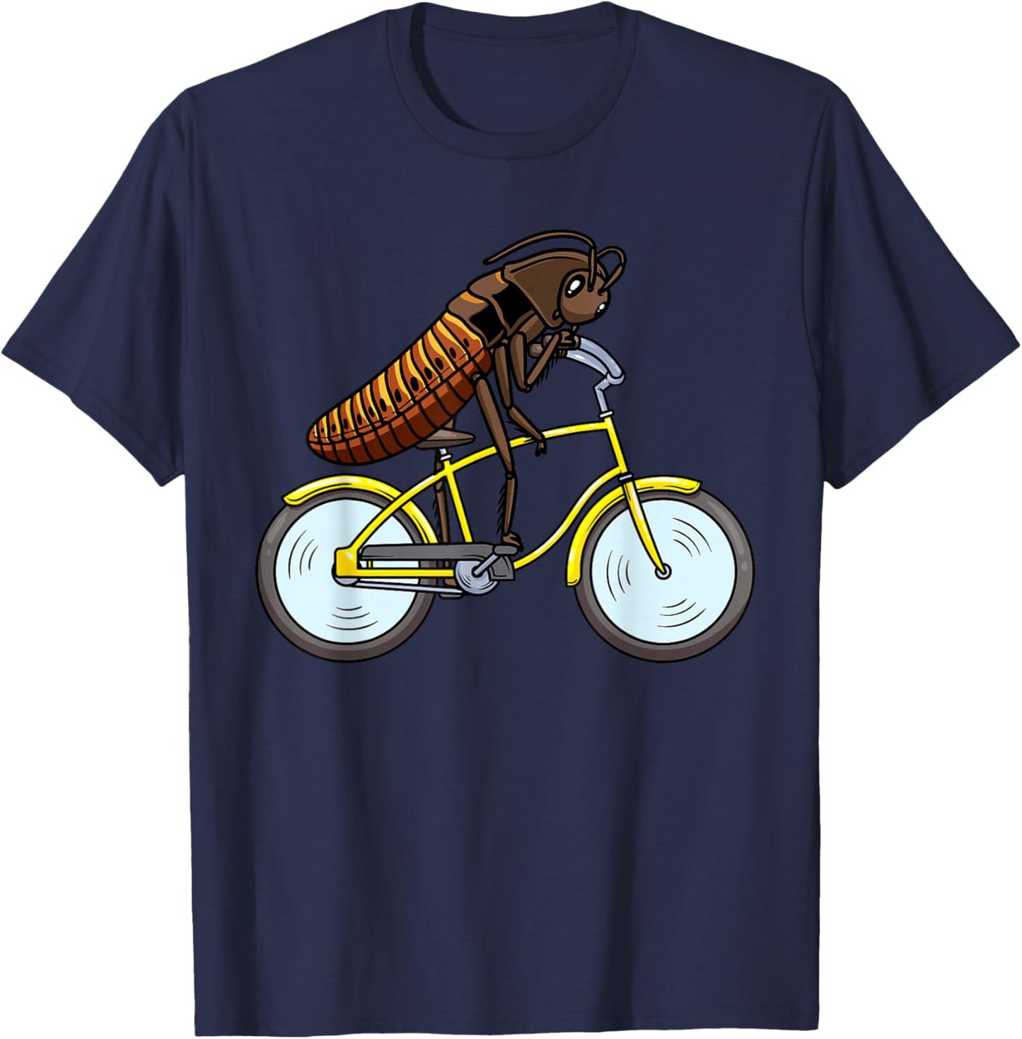 Madagascar Cockroach on a Bicycle Cyclist T-Shirt - T-Shirt | Navy