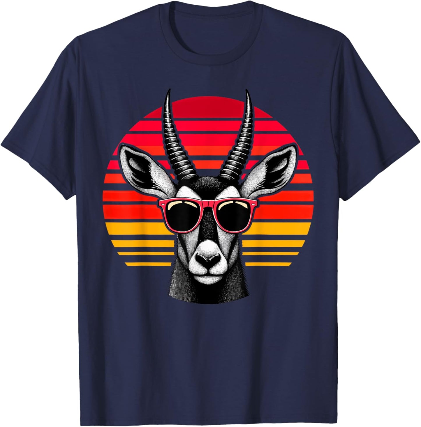 Sable Antelope Retro Vintage Sunset Animal Sunglasses 70s T-Shirt - T-Shirt | Navy