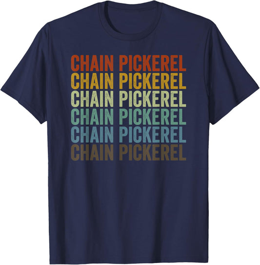 Chain Pickerel Fish Retro T-Shirt - T-Shirt | Navy