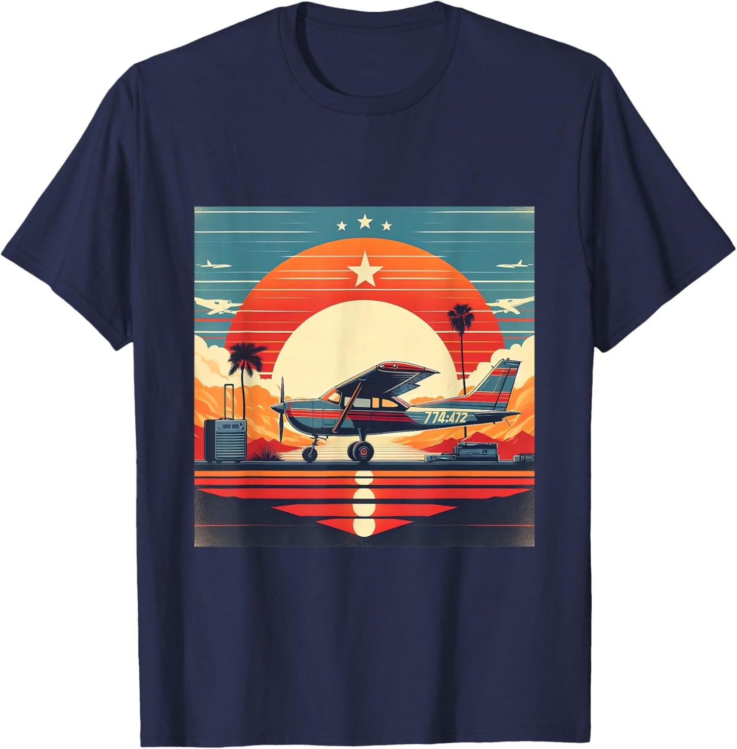 C-172 Skyhawk Vintage C172 Airplane Retro Sunset Pilot T-Shirt - T-Shirt | Navy
