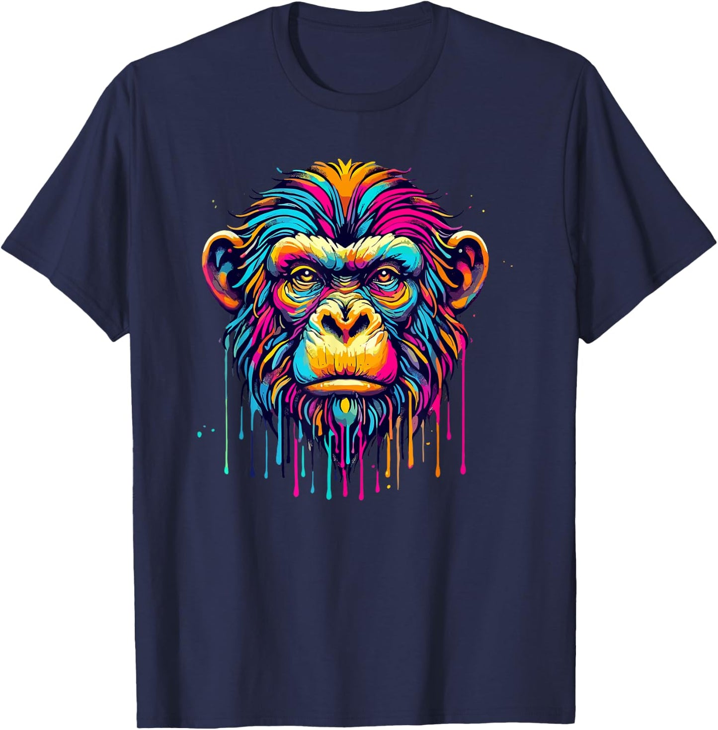 Colorful Dripping Paint Pop Art Monkey Monkeys T-Shirt - T-Shirt | Navy