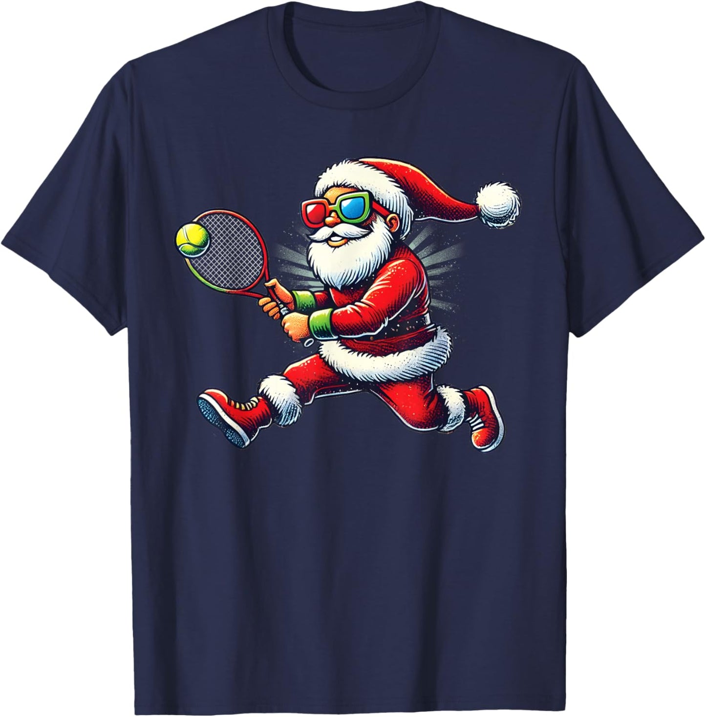 Santa Claus Playing Tennis Game Tennis Racket Christmas T-Shirt - T-Shirt | Navy