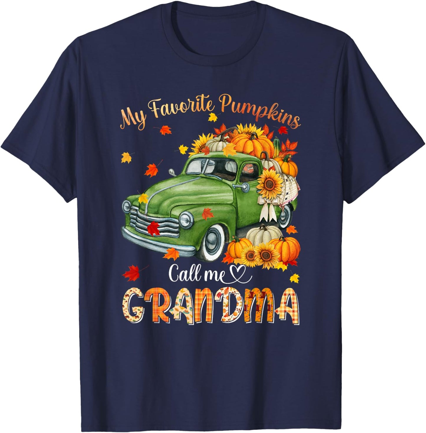 Autumn Halloween Fall My Favorite Pumpkin Call Me Grandma T-Shirt - T-Shirt | Navy