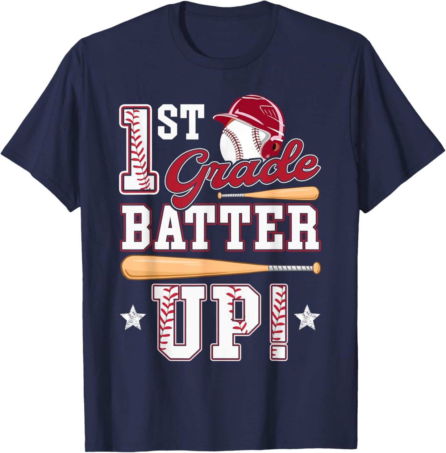 1st Grade Batter Up Baseball First Grade Back To School T-Shirt - T-Shirt | Navy