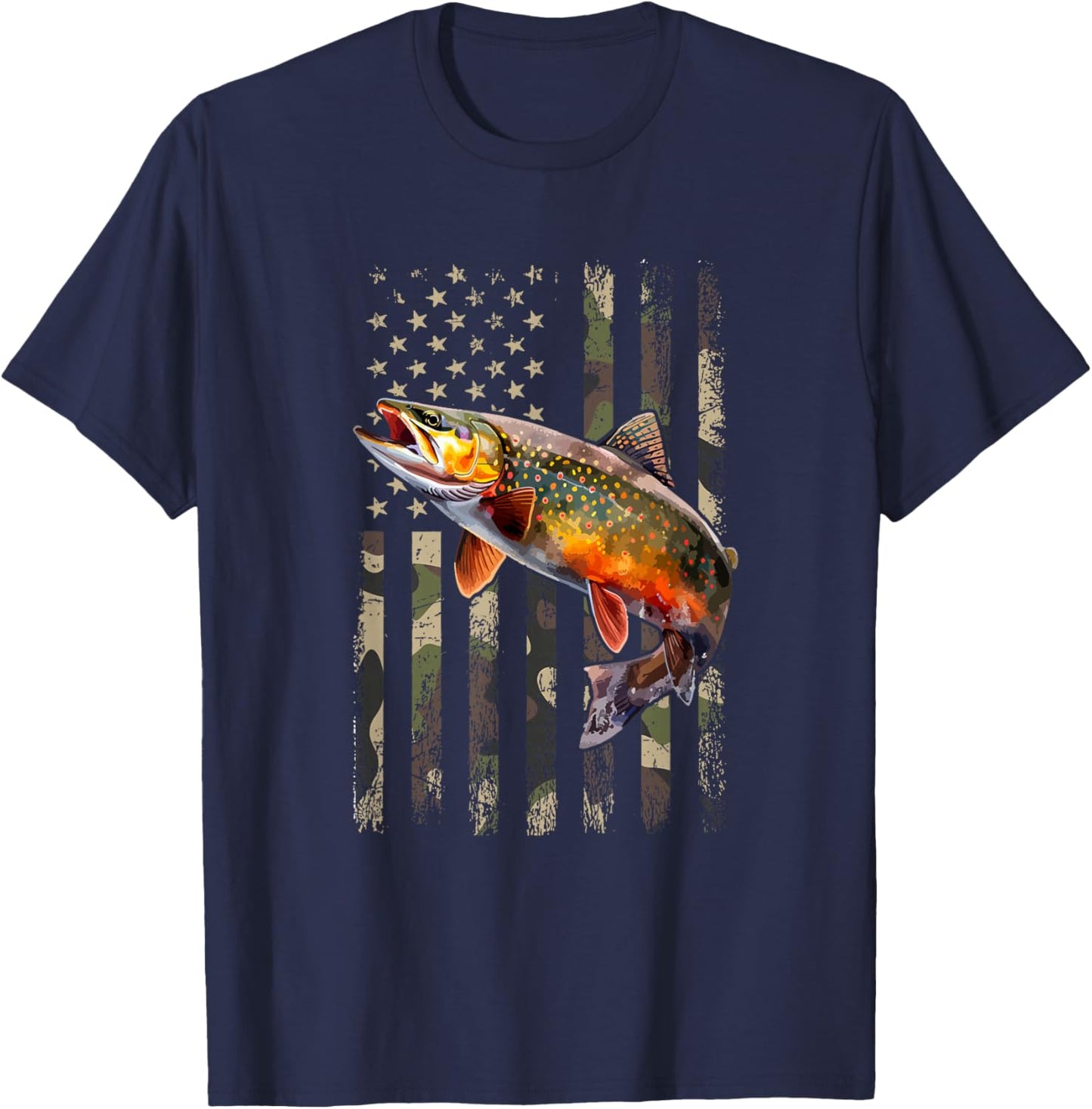 Speckled Brook Trout American Flag Fishing T-Shirt - T-Shirt | Navy