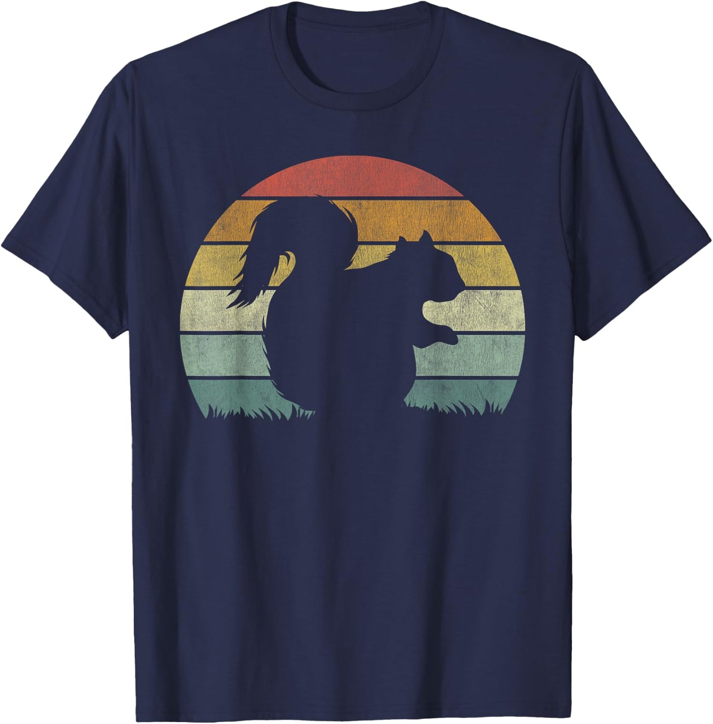 Vintage Retro Sunset Squirrel Design Squeak Chestnut Animal T-Shirt - T-Shirt | Navy