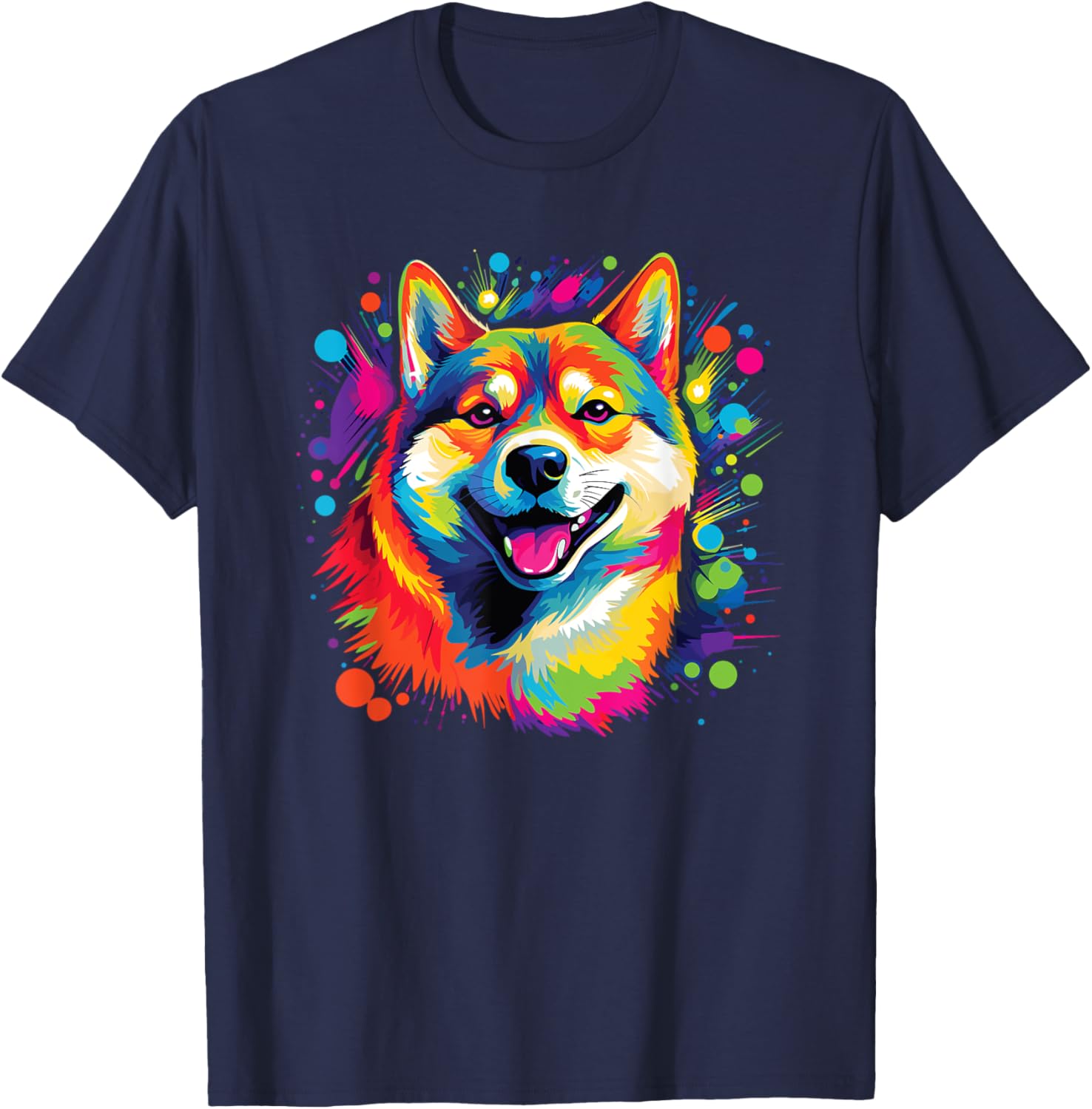 Watercolor Colorful Shiba Inu Dogs T-Shirt - T-Shirt | Navy
