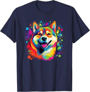 Watercolor Colorful Shiba Inu Dogs T-Shirt - T-Shirt | Navy