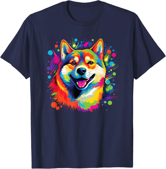 Watercolor Colorful Shiba Inu Dogs T-Shirt - T-Shirt | Navy