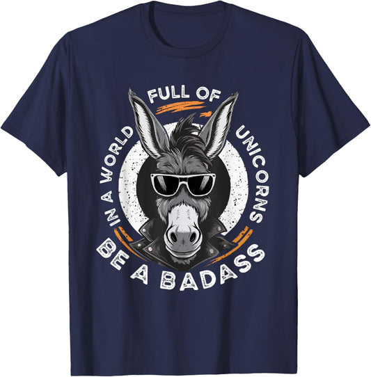 Animal Lover World Of Unicorns Badass Donkey T-Shirt - T-Shirt | Navy