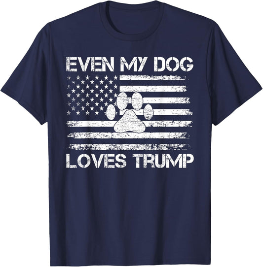 Even My Dog Loves America USA Flag Dog Paw Lover Patriotic T-Shirt - T-Shirt | Navy