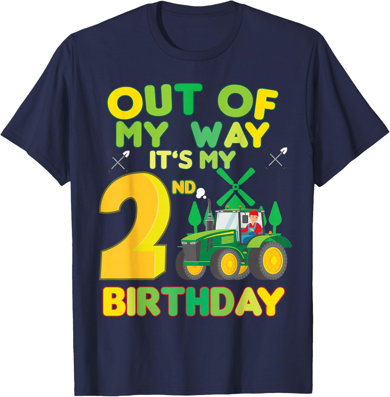 Kids Farmer bday out of my way it's my 2nd birthday tractor T-Shirt - T-Shirt | Navy