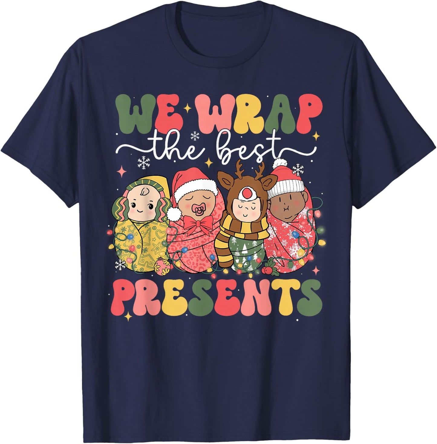 Christmas Labor & Delivery Nurse Lat - Adults, Black, Small, Short Sleeve, Cotton Blend, , Themed Novelty, Holiday, L&D Nurse, Christmas Lovers, Labor & Delivery Staff T-Shirt - T-Shirt | Navy