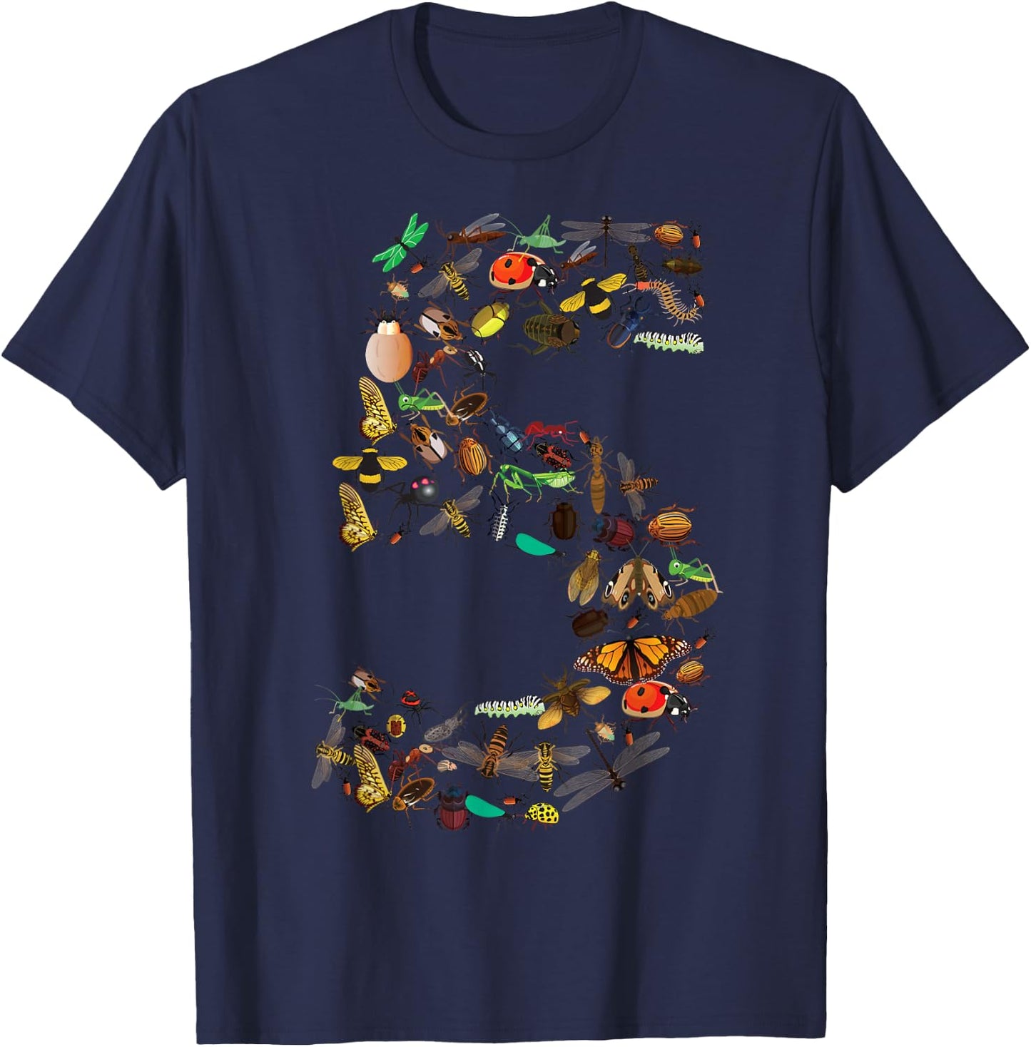 Funny Bugs 5th Birthday Gift | Cute 5 Years Old Boy Girl Kid T-Shirt - T-Shirt | Navy