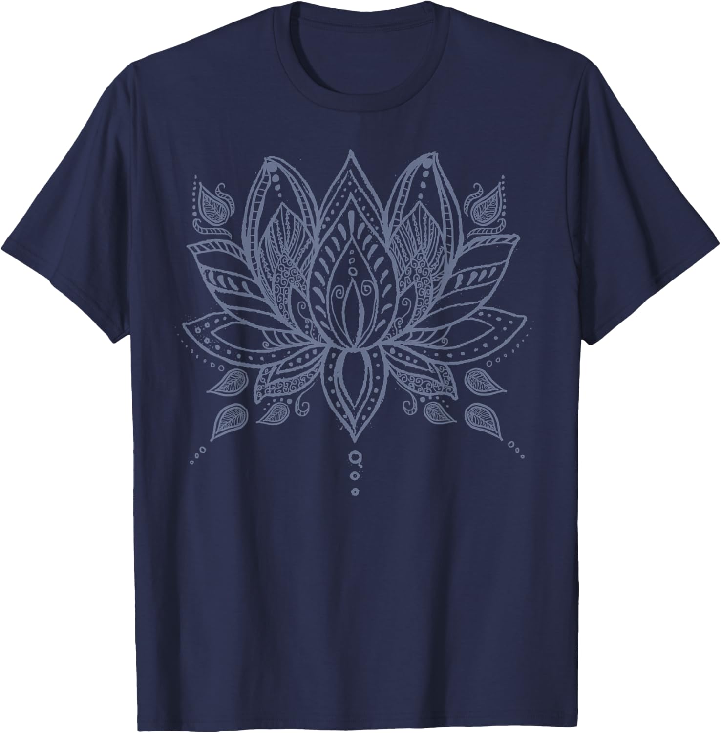 Henna Style Lotus Flower T-Shirt - T-Shirt | Navy