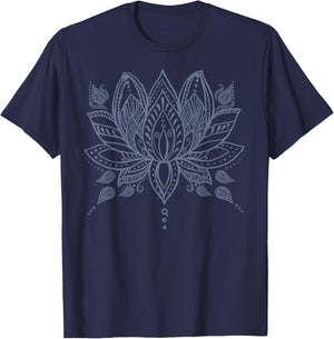Henna Style Lotus Flower T-Shirt - T-Shirt | Navy