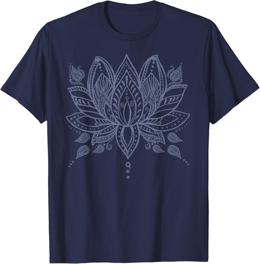 Henna Style Lotus Flower T-Shirt - T-Shirt | Navy
