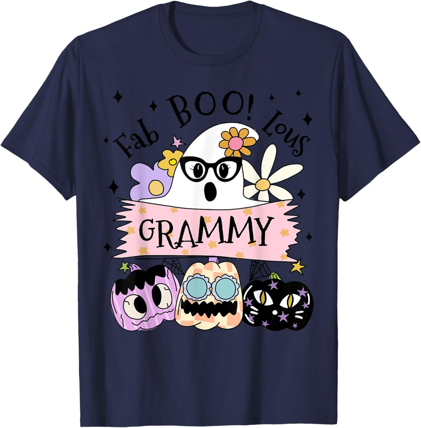 Cute Ghost Fab Boo Lous Grammy Spooky Halloween Costume T-Shirt - T-Shirt | Navy