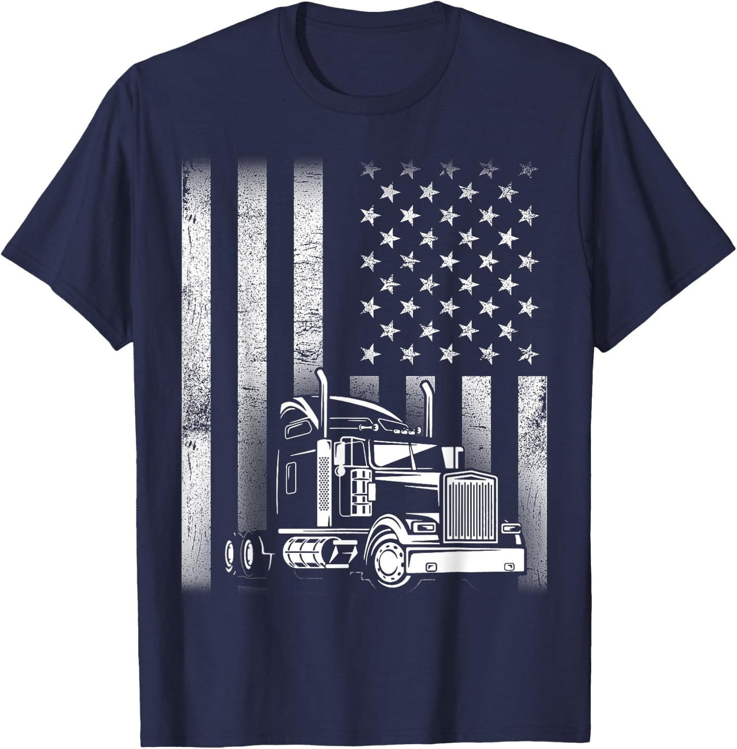 Semi Truck Driver 18 Wheeler Trucker Cool US American Flag T-Shirt - T-Shirt | Navy