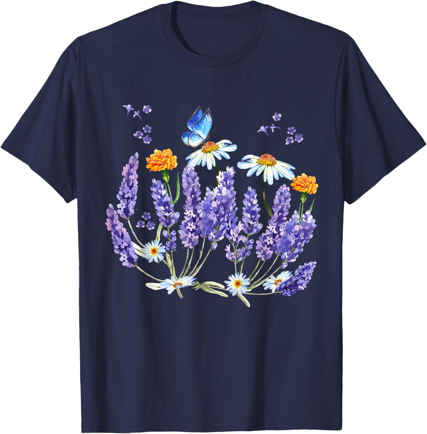Lavender Plant Butterfly Herb Wildflower Botanical Gift T-Shirt - T-Shirt | Navy