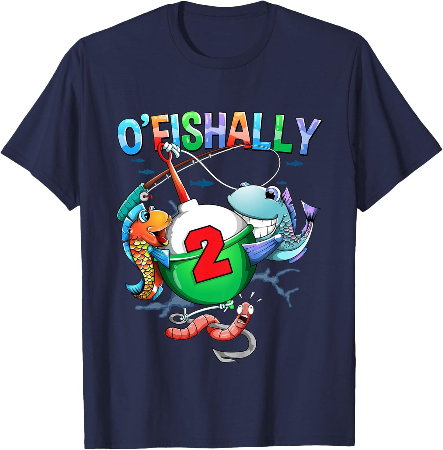O'Fishally 2 Years Old 2nd Birthday Fishing Little Fisherman T-Shirt - T-Shirt | Navy