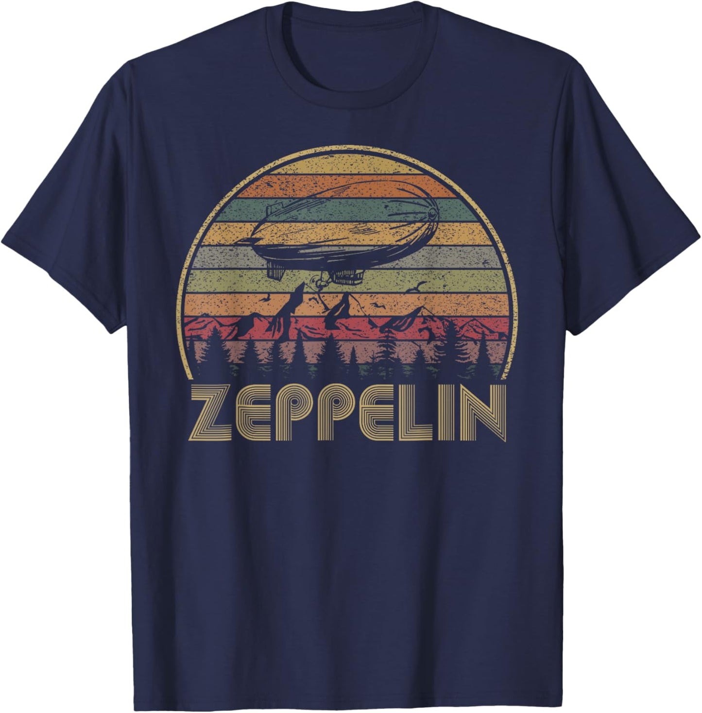 Retro Zeppelin 70s 80s Dirigible Airship Vintage Sunset T-Shirt - T-Shirt | Navy