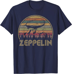 Retro Zeppelin 70s 80s Dirigible Airship Vintage Sunset T-Shirt - T-Shirt | Navy